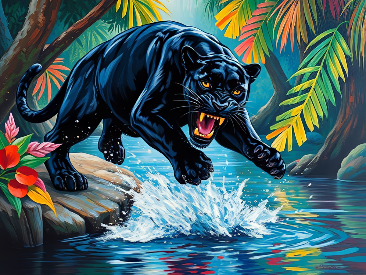 Jumping black panther 43823 Wildlife