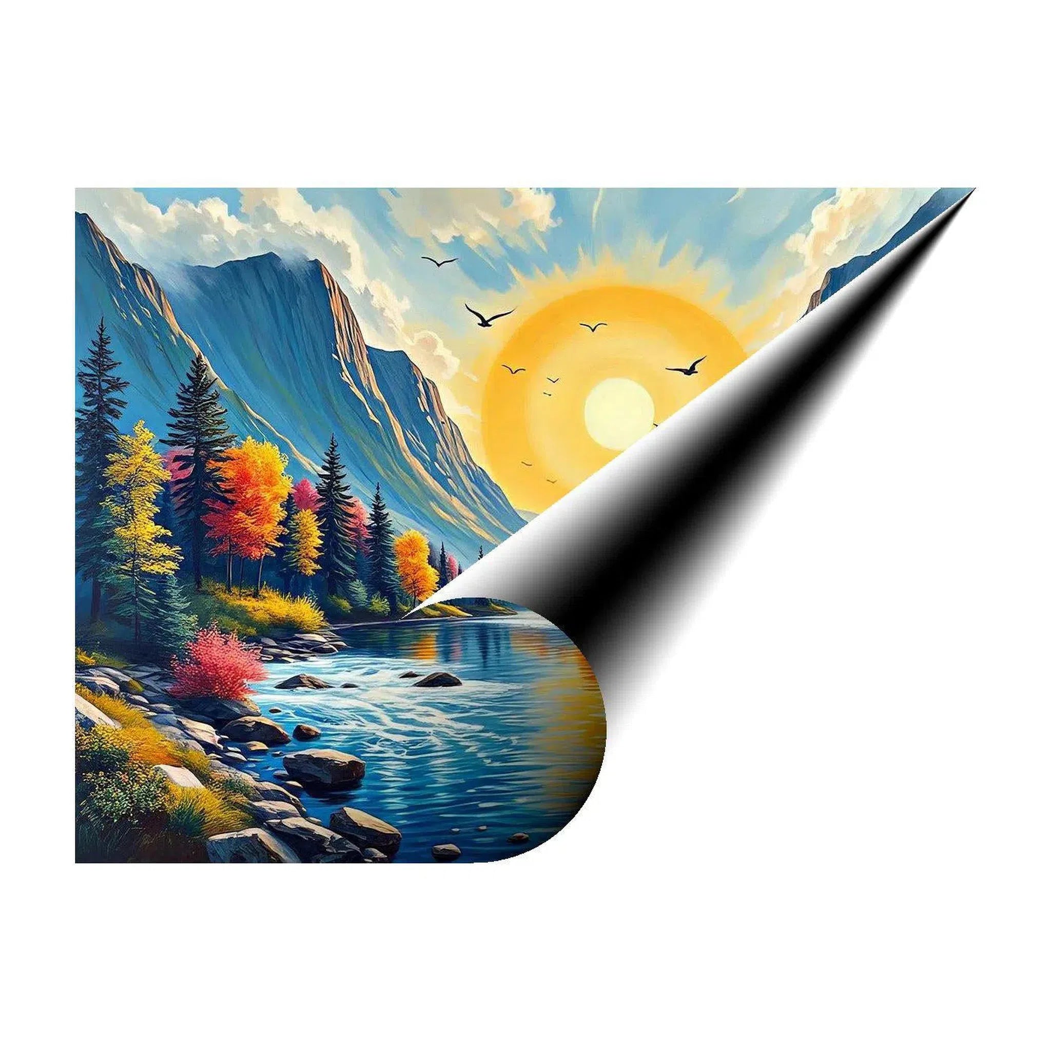 Sun Shining Between Mountains Nature Art Print-43740 Visual Wall Art