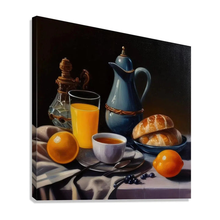 Tea Croissant Breakfast Food, Still Life Art Print 11703 Giclée Stretched Canvas Print Visual Wall Art