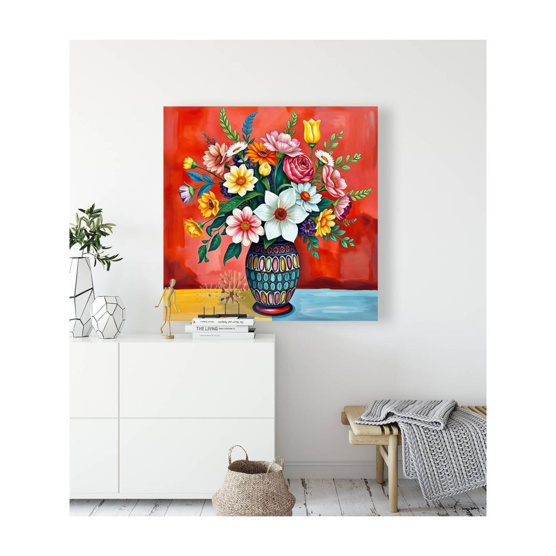 Lively Floral In Patterned Vase Still Life-11914 Visual Wall Art