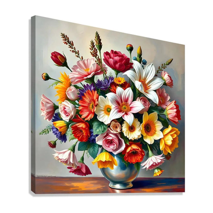 A Vase Of An Array Of Flowers Still Life Print 11901 Giclée Stretched Canvas Print Visual Wall Art