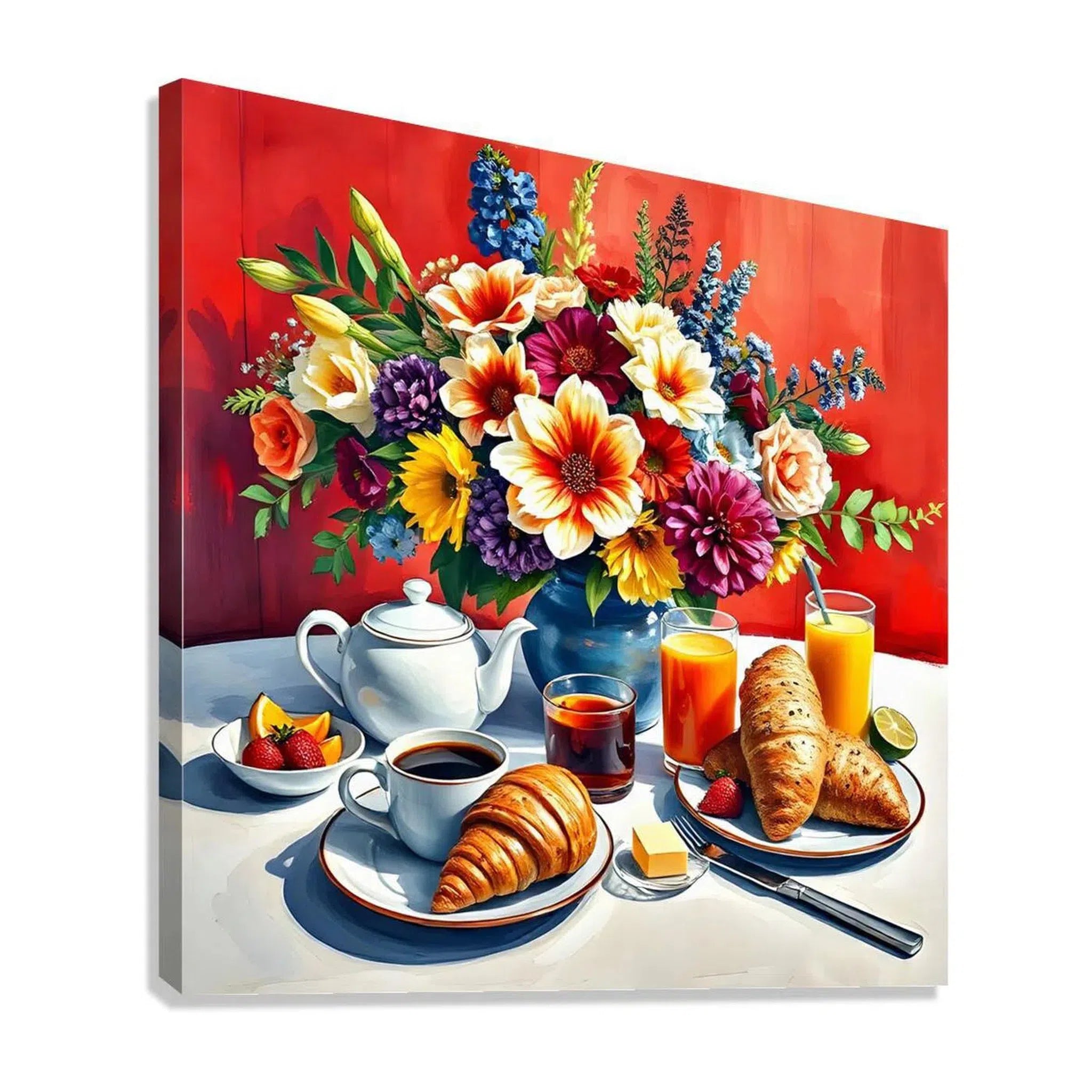 Breakfast With Flowers Still Life Print 11906 Giclée Stretched Canvas Print Visual Wall Art