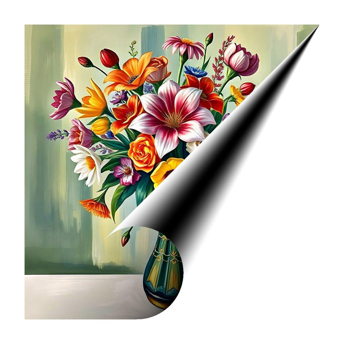 Color And Life Flowers In Green Vase Still Life Print-11910 Visual Wall Art