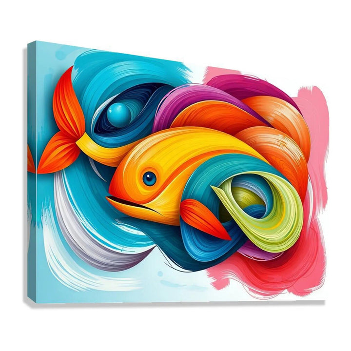 Abstract Waves Fish Giclée Print 43404 Giclée Stretched Canvas Print Visual Wall Art