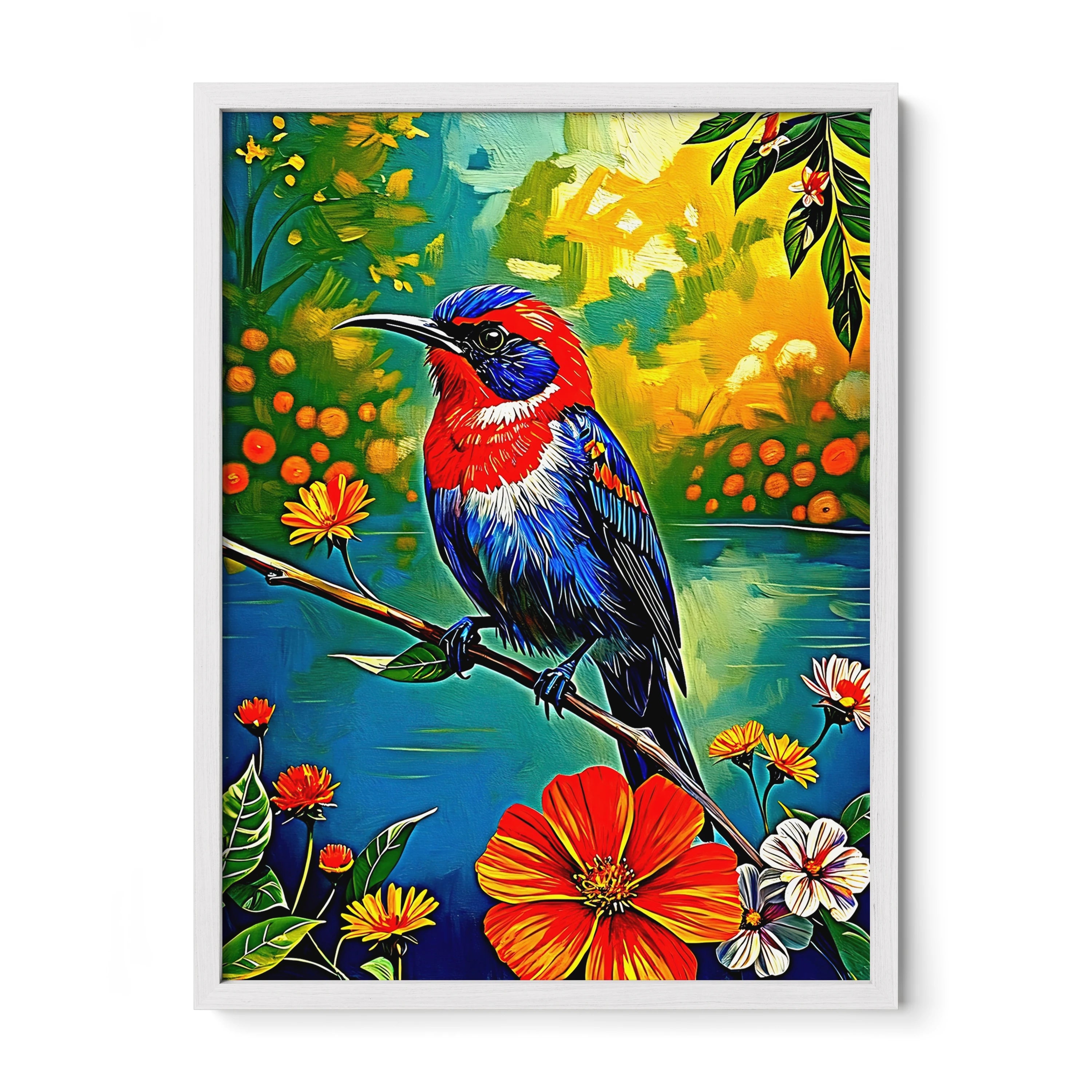 Aethopyga siparaja Crimson Sunbird-Framed Paper Print-452250 White Premium Oak No Mats Visual Wall Art Framed Print