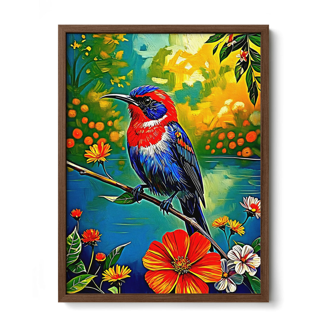 Aethopyga siparaja Crimson Sunbird-Framed Paper Print-452250 Walnut Premium Oak No Mats Visual Wall Art Framed Print