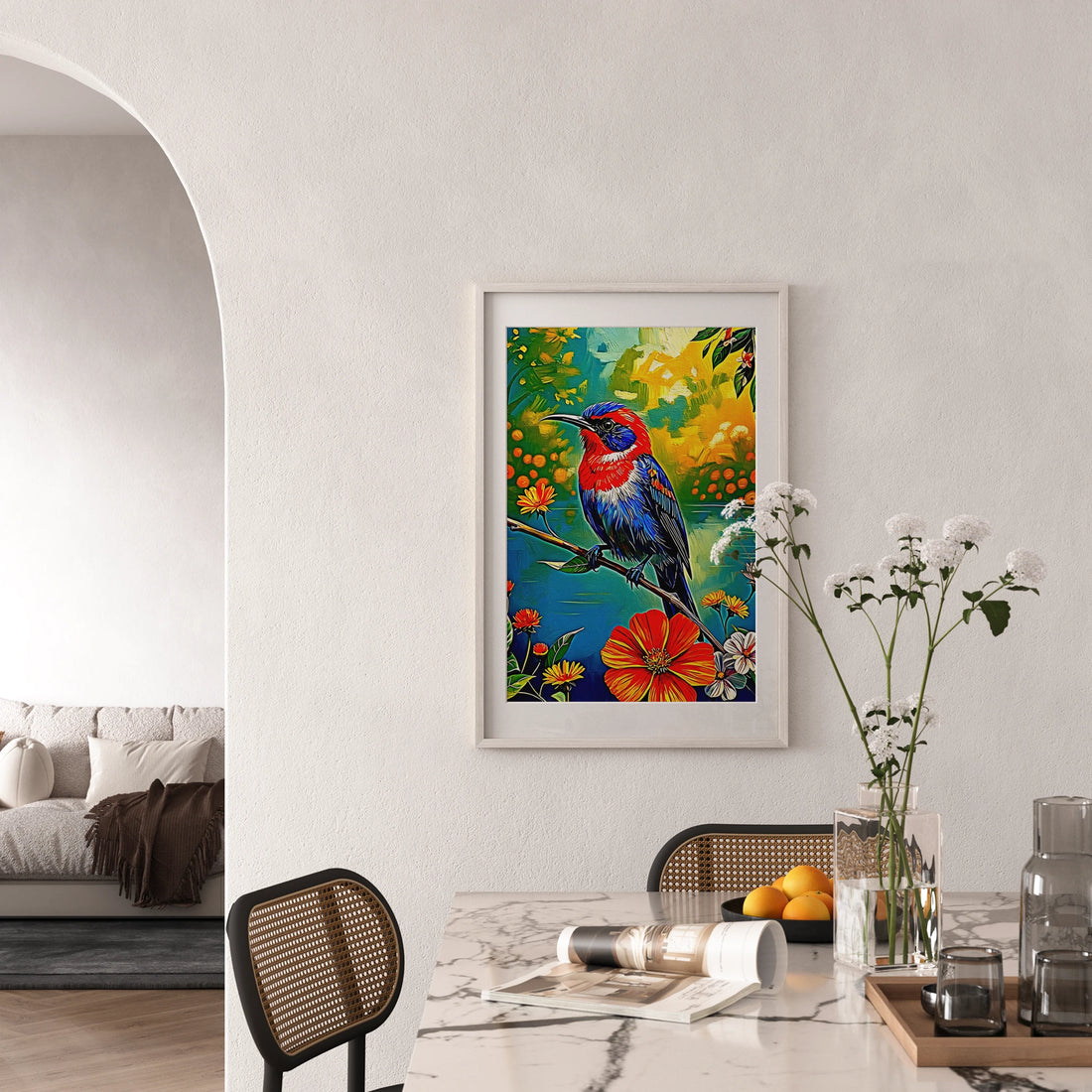 Aethopyga siparaja Crimson Sunbird-Framed Paper Print-452250 Visual Wall Art Framed Print