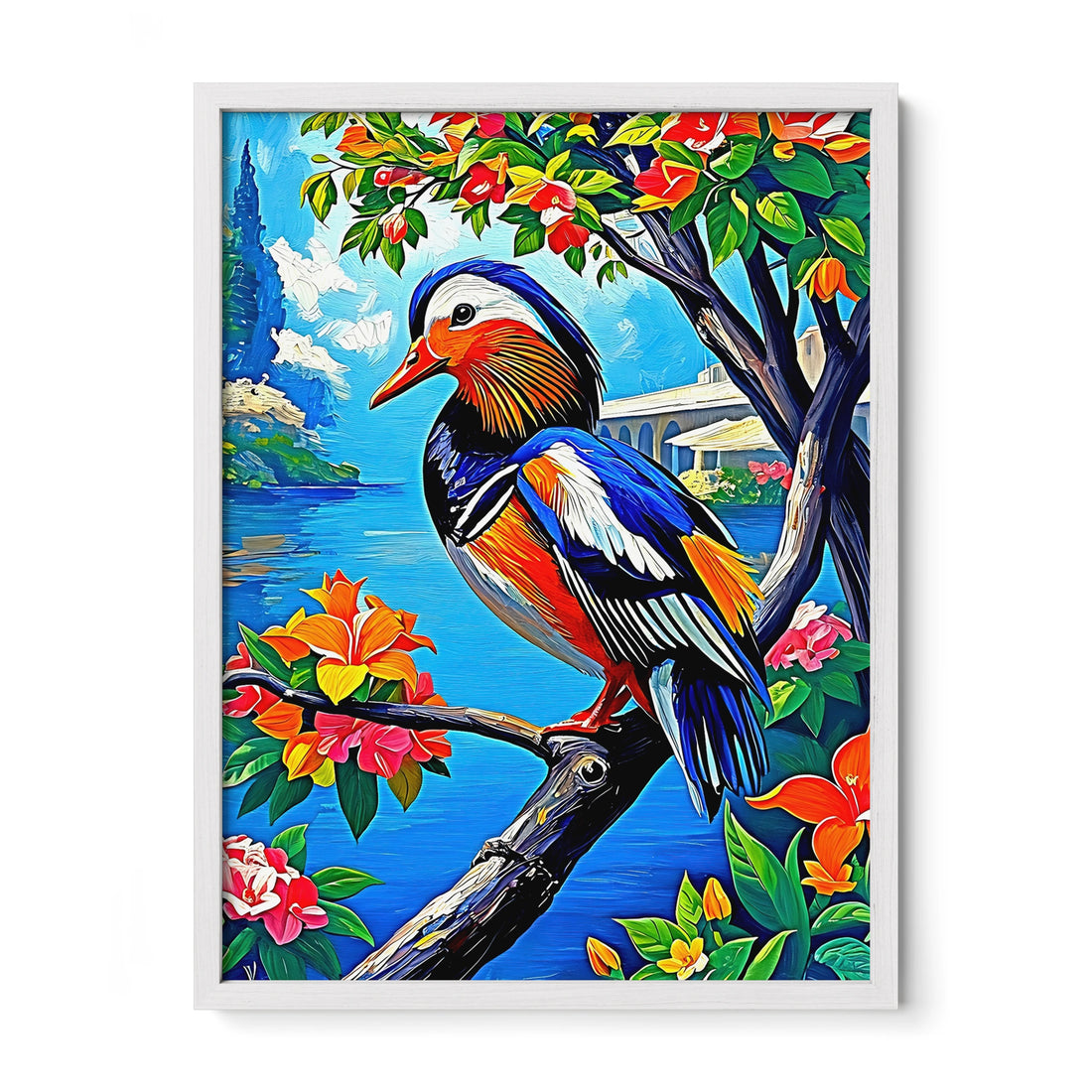 Aix galericulata Mandarin Duck-Framed Paper Print-452222 White Premium Oak No Mats Visual Wall Art Framed Print