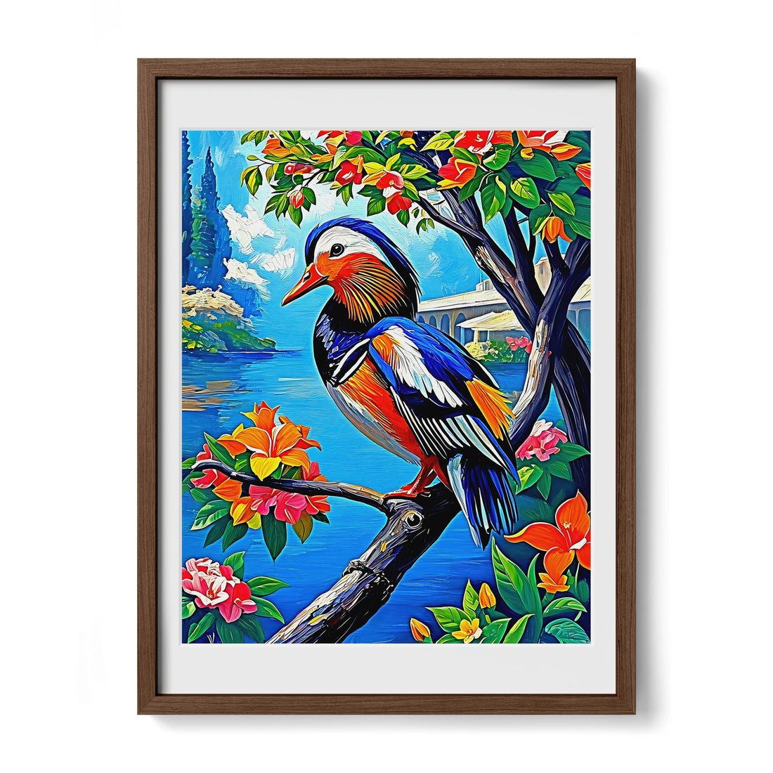 Aix galericulata Mandarin Duck-Framed Paper Print-452222 Walnut Premium Oak Mats Visual Wall Art Framed Print
