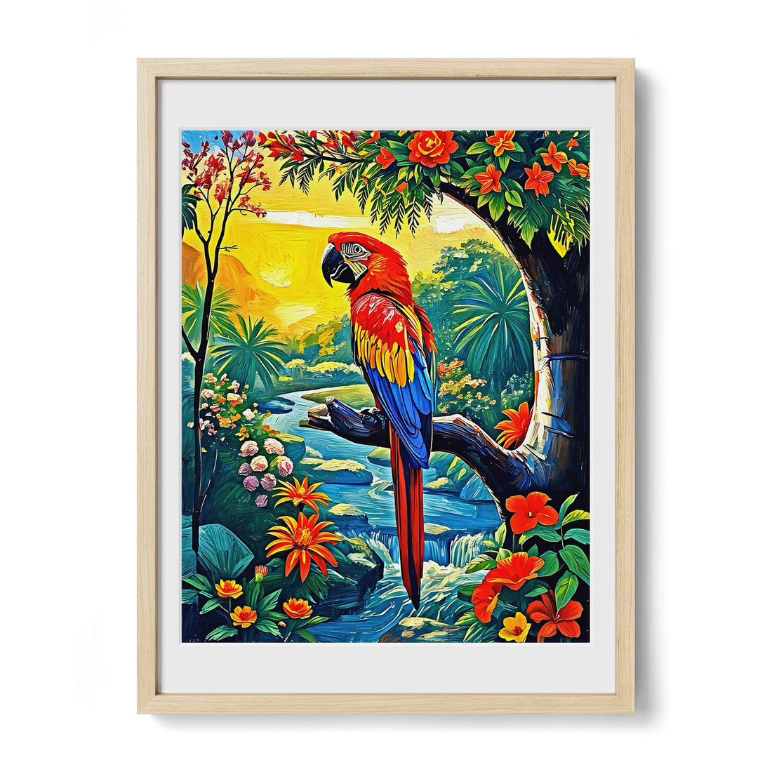 Ara Macao-Scarlet Macaw-Framed Paper Print-452251 Natural Premium Oak Mats Visual Wall Art Framed Print