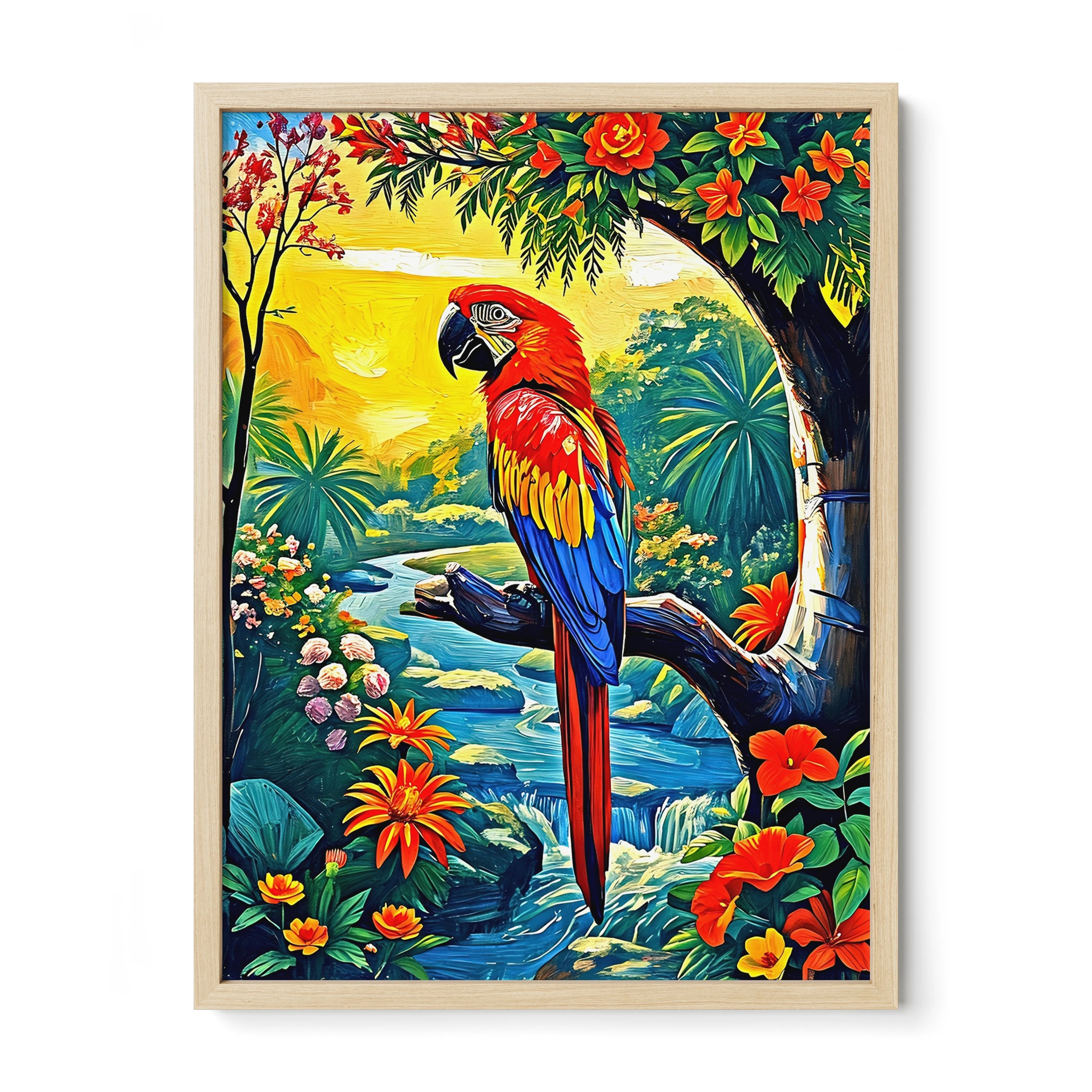 Ara Macao-Scarlet Macaw-Framed Paper Print-452251 Natural Premium Oak No Mats Visual Wall Art Framed Print
