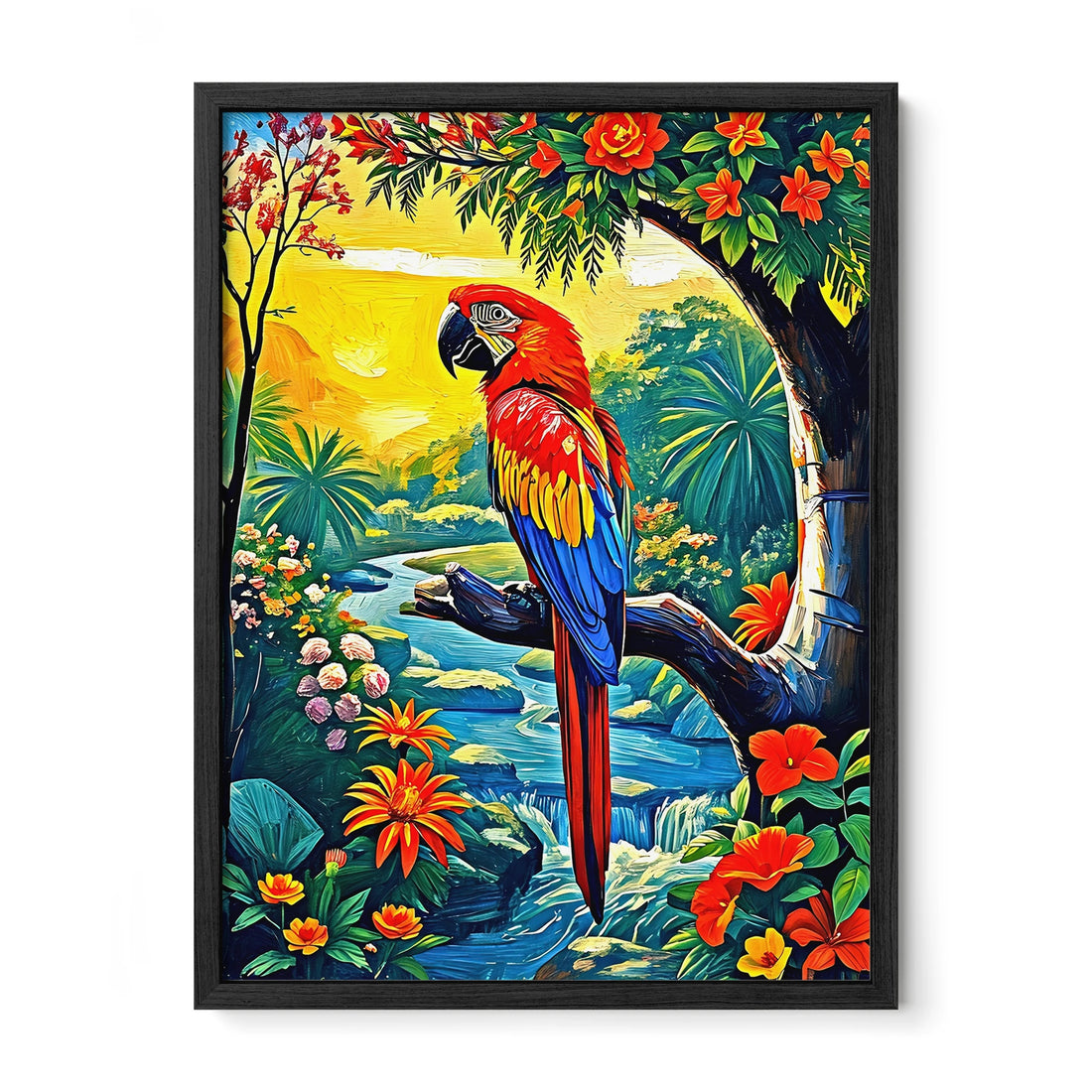 Ara Macao-Scarlet Macaw-Framed Paper Print-452251 Black Premium Oak No Mats Visual Wall Art Framed Print