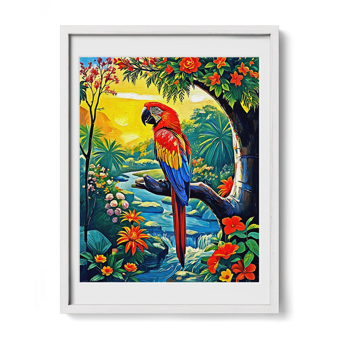 Ara Macao-Scarlet Macaw-Framed Paper Print-452251 White Premium Oak Mats Visual Wall Art Framed Print