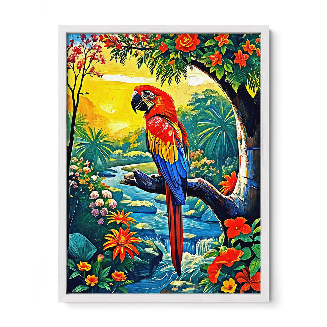 Ara Macao-Scarlet Macaw-Framed Paper Print-452251 White Premium Oak No Mats Visual Wall Art Framed Print