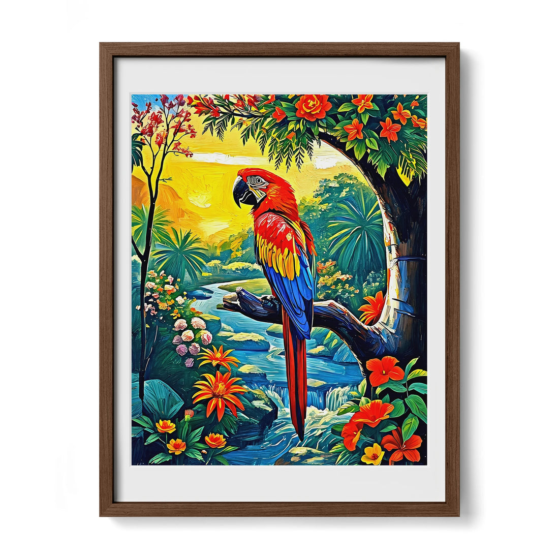 Ara Macao-Scarlet Macaw-Framed Paper Print-452251 Walnut Premium Oak Mats Visual Wall Art Framed Print
