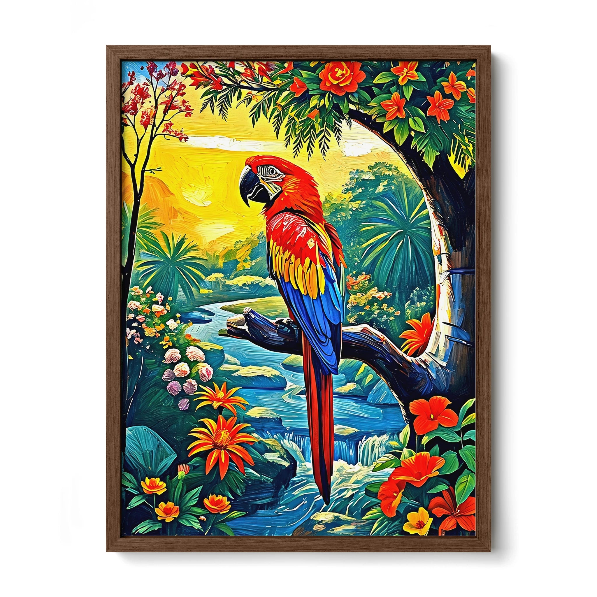 Ara Macao-Scarlet Macaw-Framed Paper Print-452251 Walnut Premium Oak No Mats Visual Wall Art Framed Print