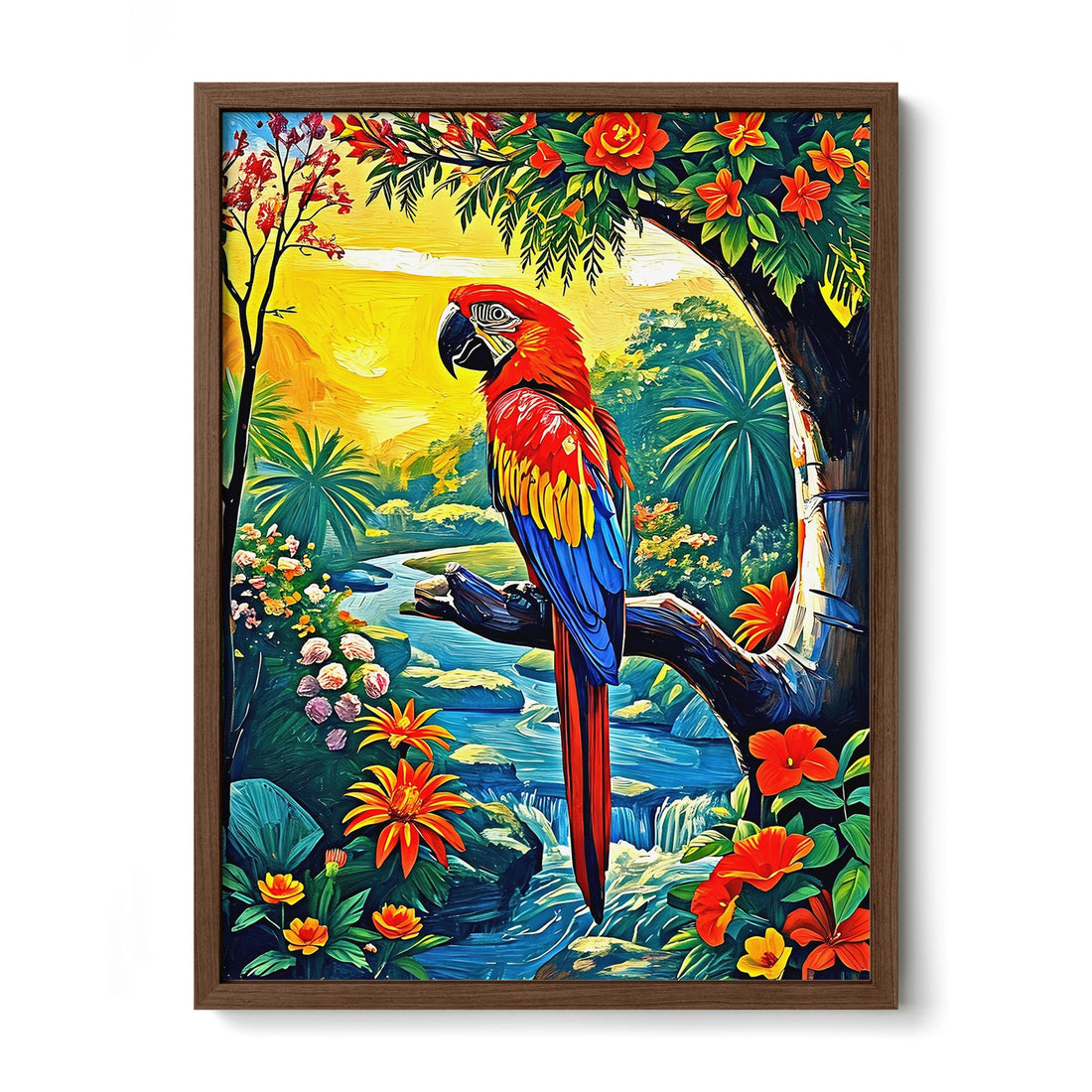 Ara Macao-Scarlet Macaw-Framed Paper Print-452251 Walnut Premium Oak No Mats Visual Wall Art Framed Print