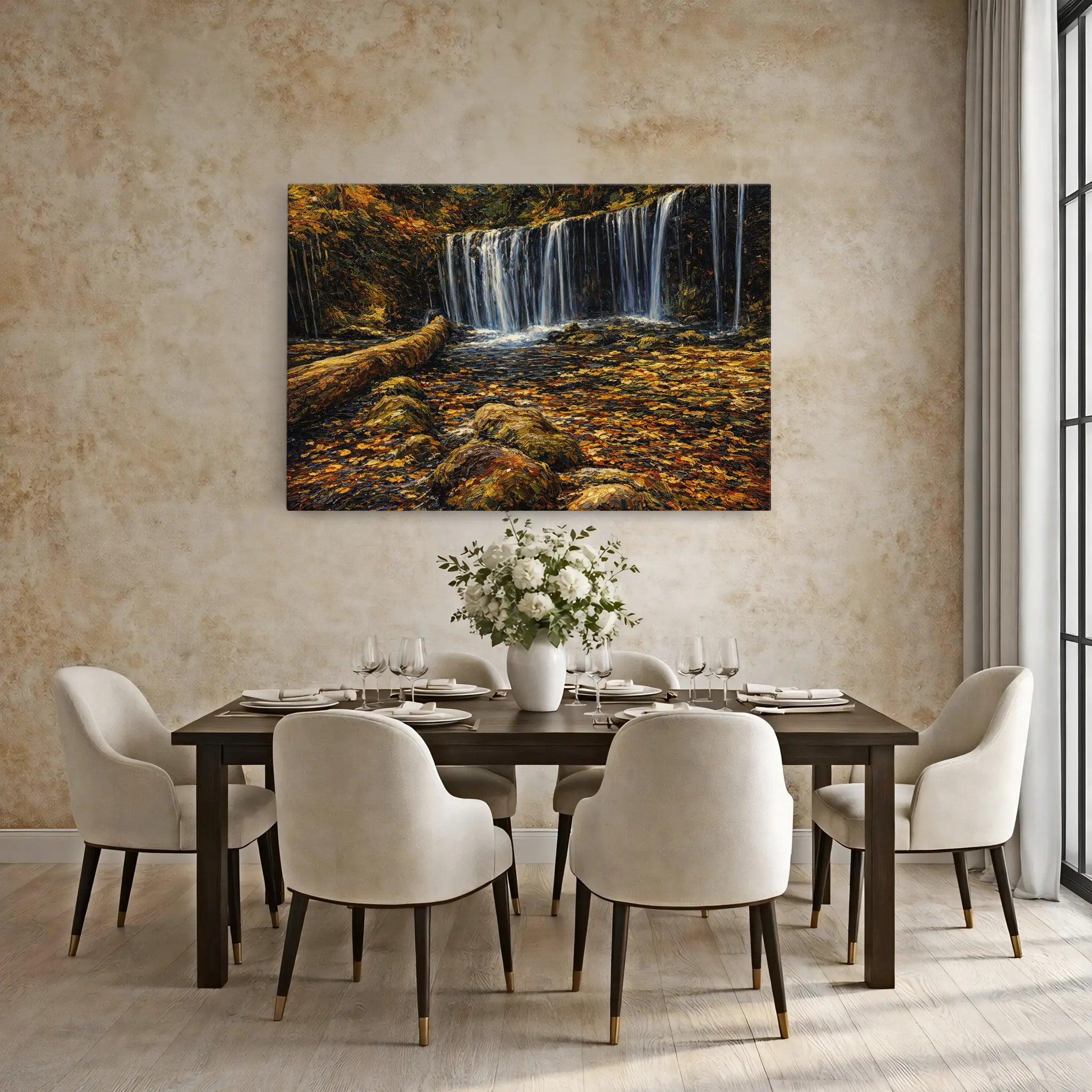 Autumn-Waterfall-with-Fallen-Log-Giclée-Print-324015 Visual Wall Art AR3:2H Giclée Print