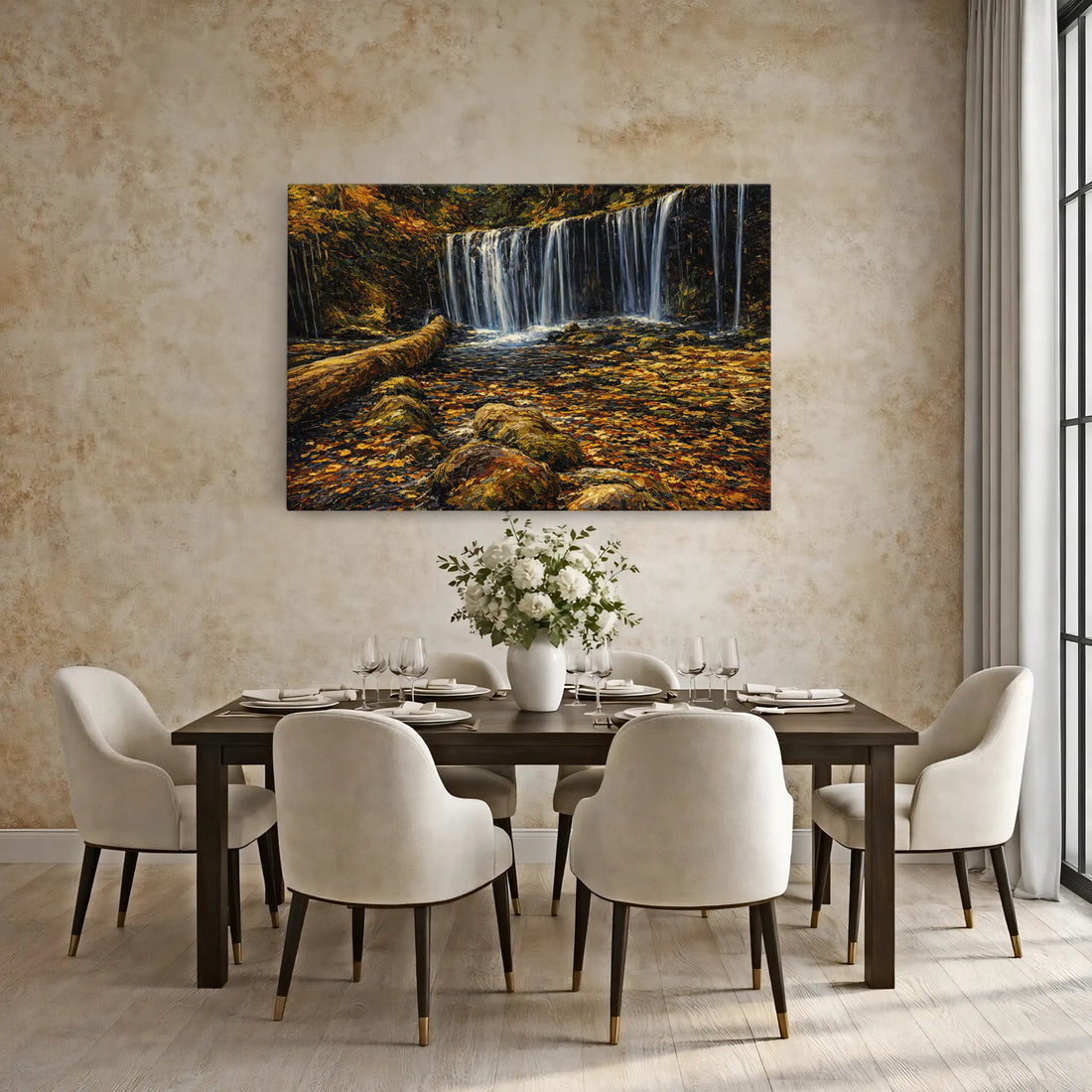 Autumn-Waterfall-with-Fallen-Log-Giclée-Print-324015 Visual Wall Art AR3:2H Giclée Print