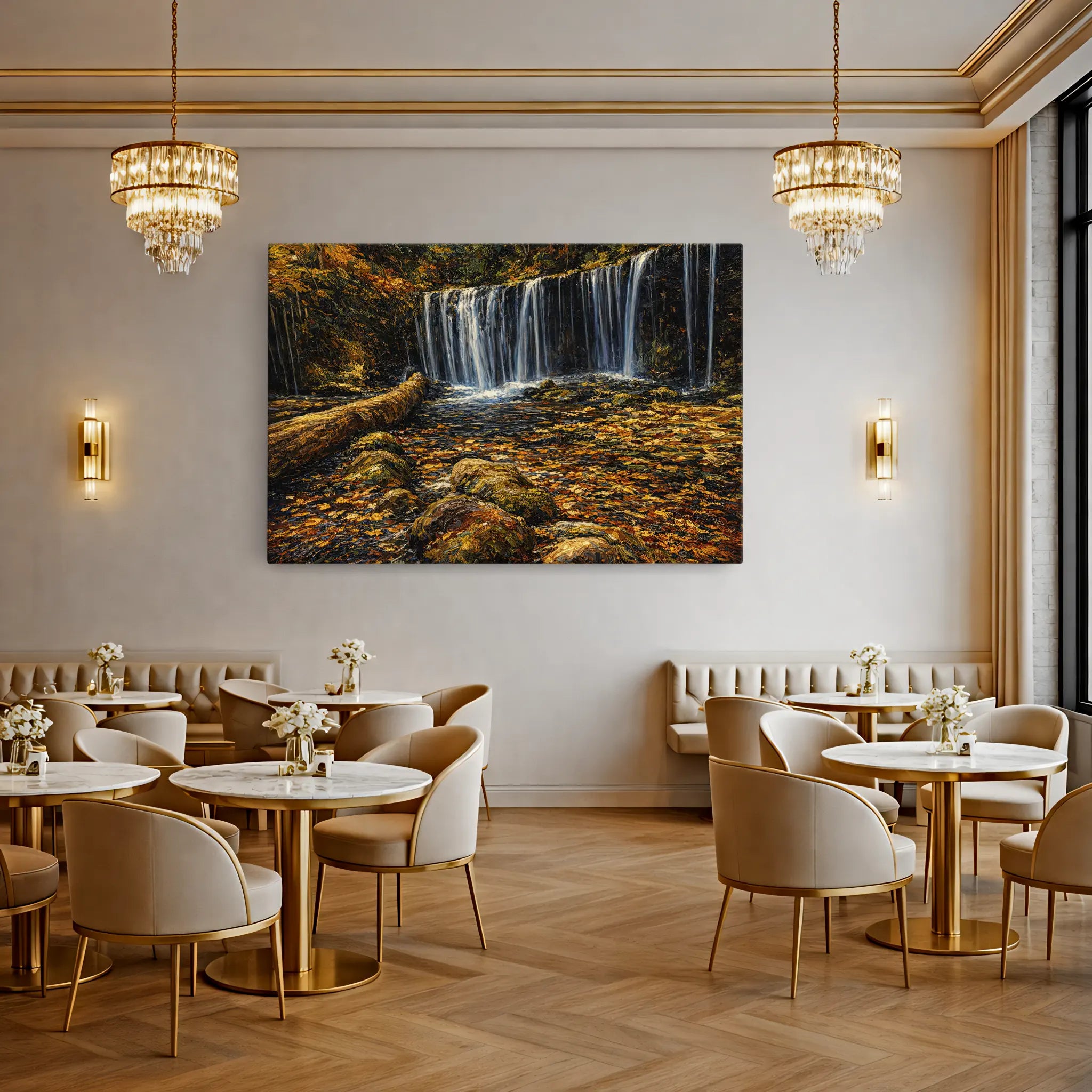 Autumn-Waterfall-with-Fallen-Log-Giclée-Print-324015 Visual Wall Art AR3:2H Giclée Print