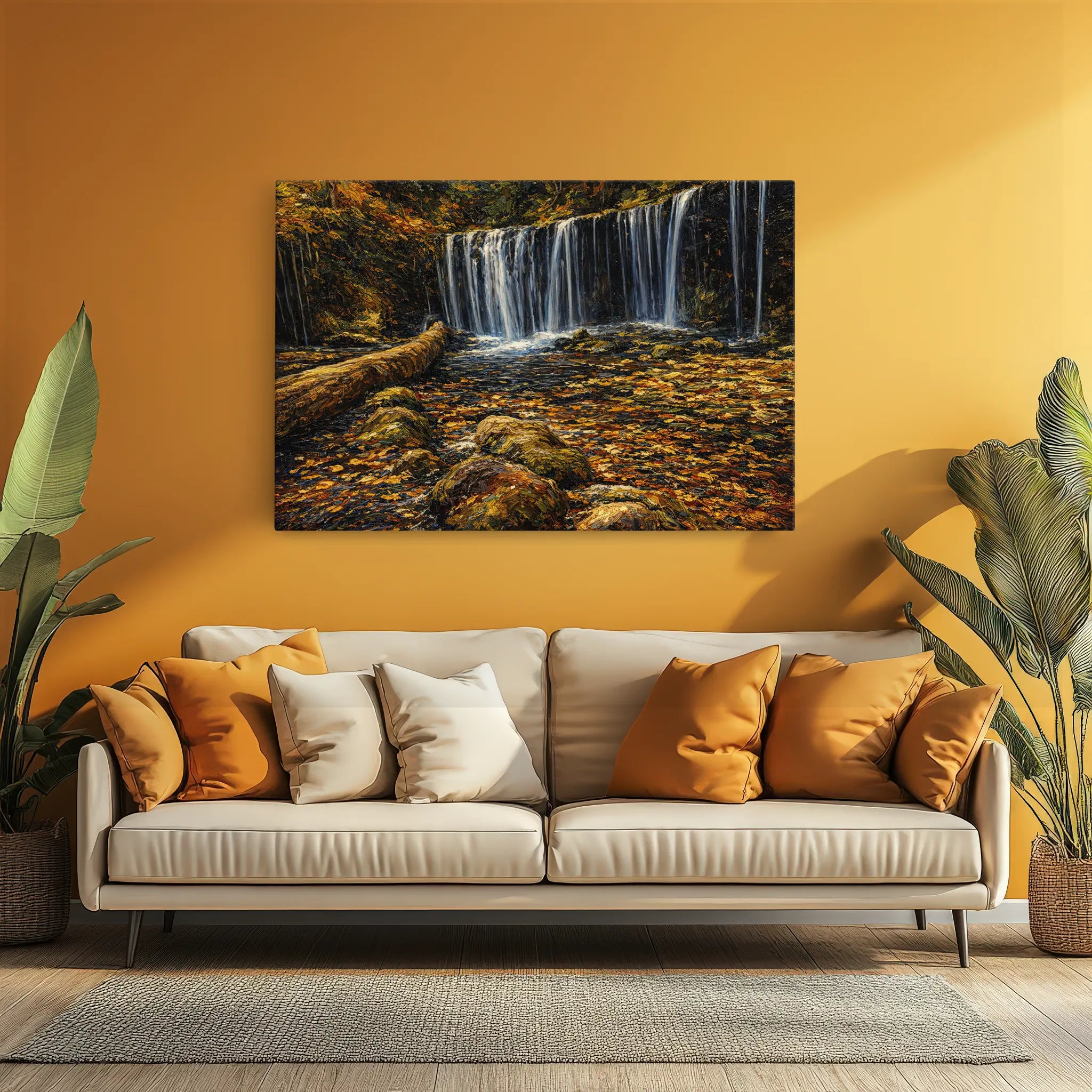 Autumn-Waterfall-with-Fallen-Log-Giclée-Print-324015 Visual Wall Art AR3:2H Giclée Print