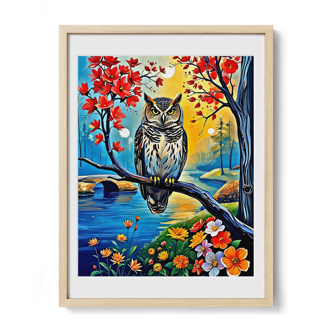 Beautiful Owl Portrait-Framed Paper Print-452226 Natural Premium Oak Mats Visual Wall Art Framed Print