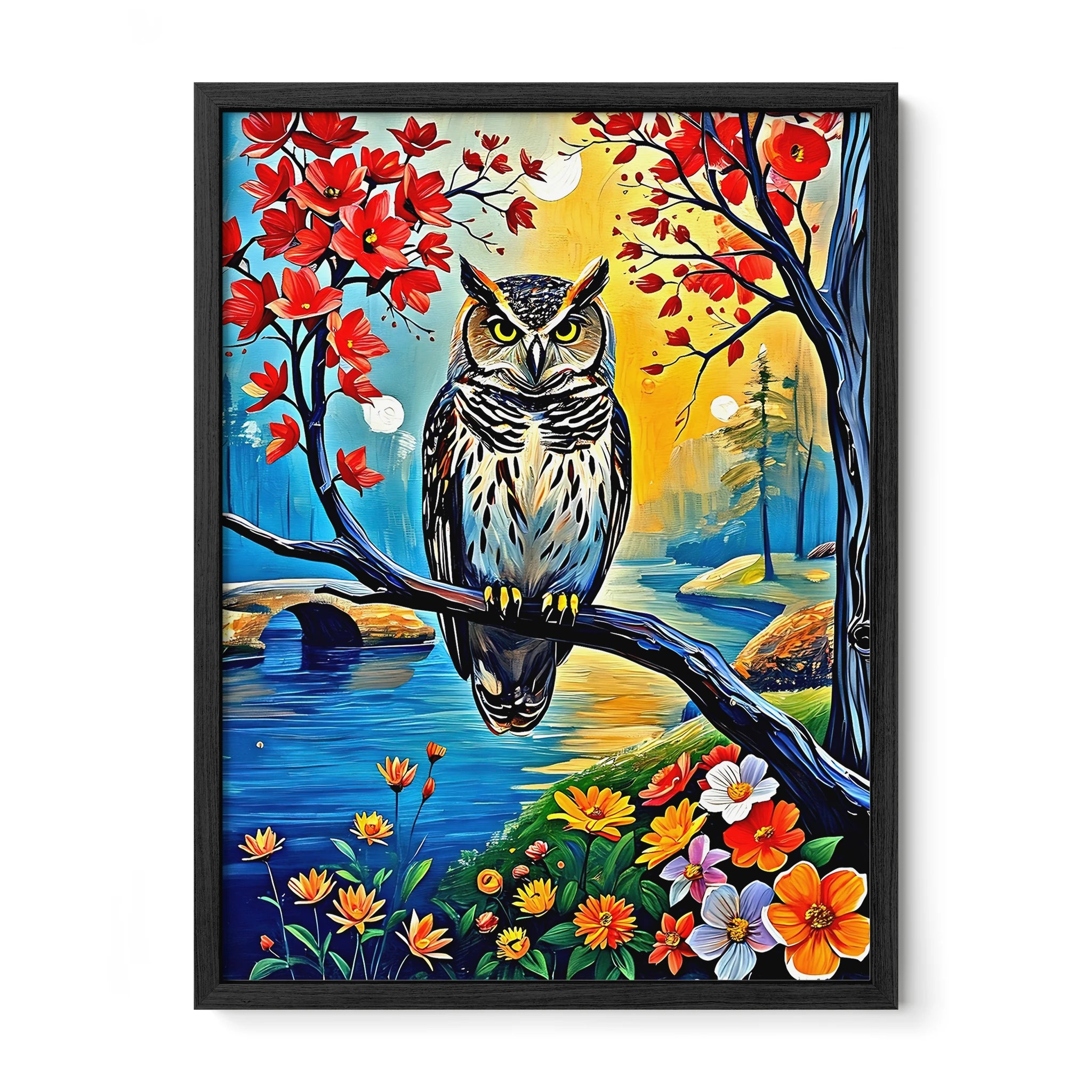 Beautiful Owl Portrait-Framed Paper Print-452226 Black Premium Oak No Mats Visual Wall Art Framed Print