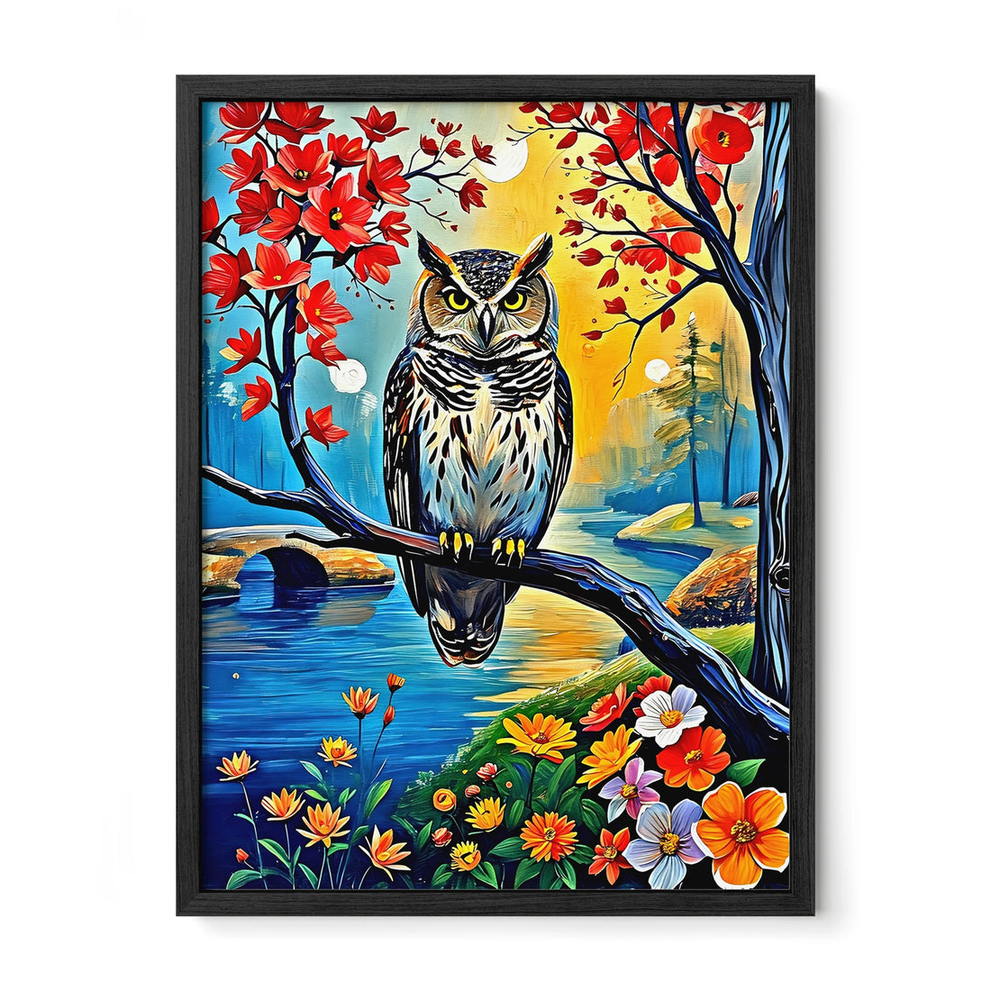Beautiful Owl Portrait-Framed Paper Print-452226 Black Premium Oak No Mats Visual Wall Art Framed Print