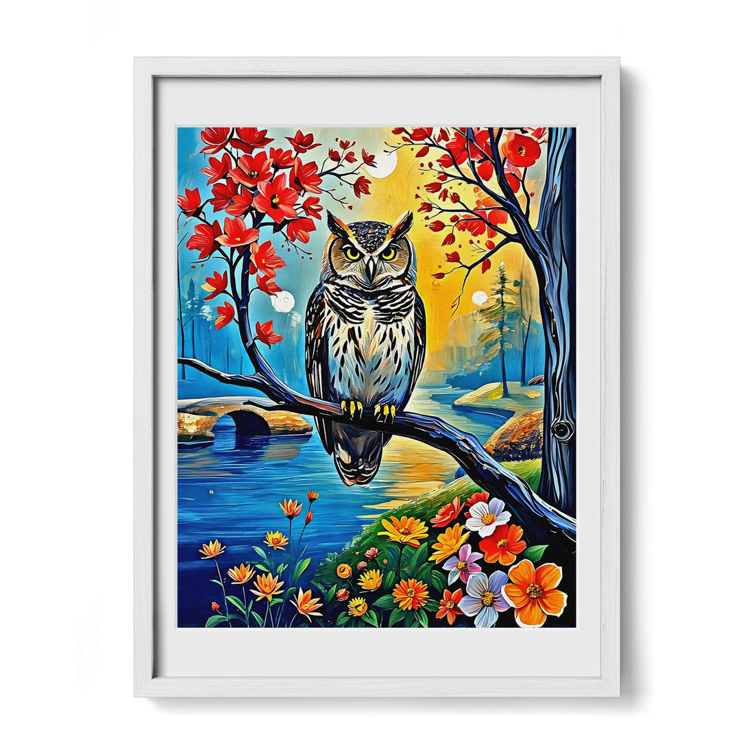 Beautiful Owl Portrait-Framed Paper Print-452226 White Premium Oak Mats Visual Wall Art Framed Print