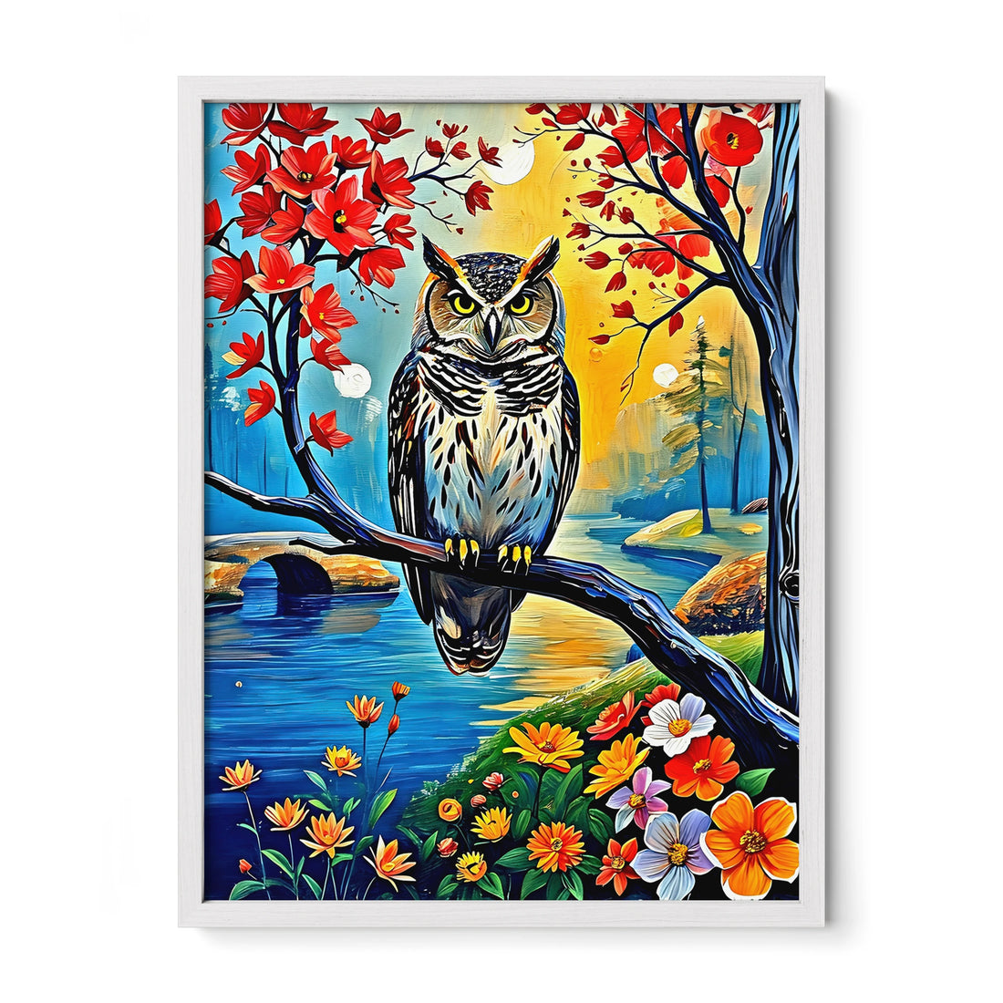 Beautiful Owl Portrait-Framed Paper Print-452226 White Premium Oak No Mats Visual Wall Art Framed Print