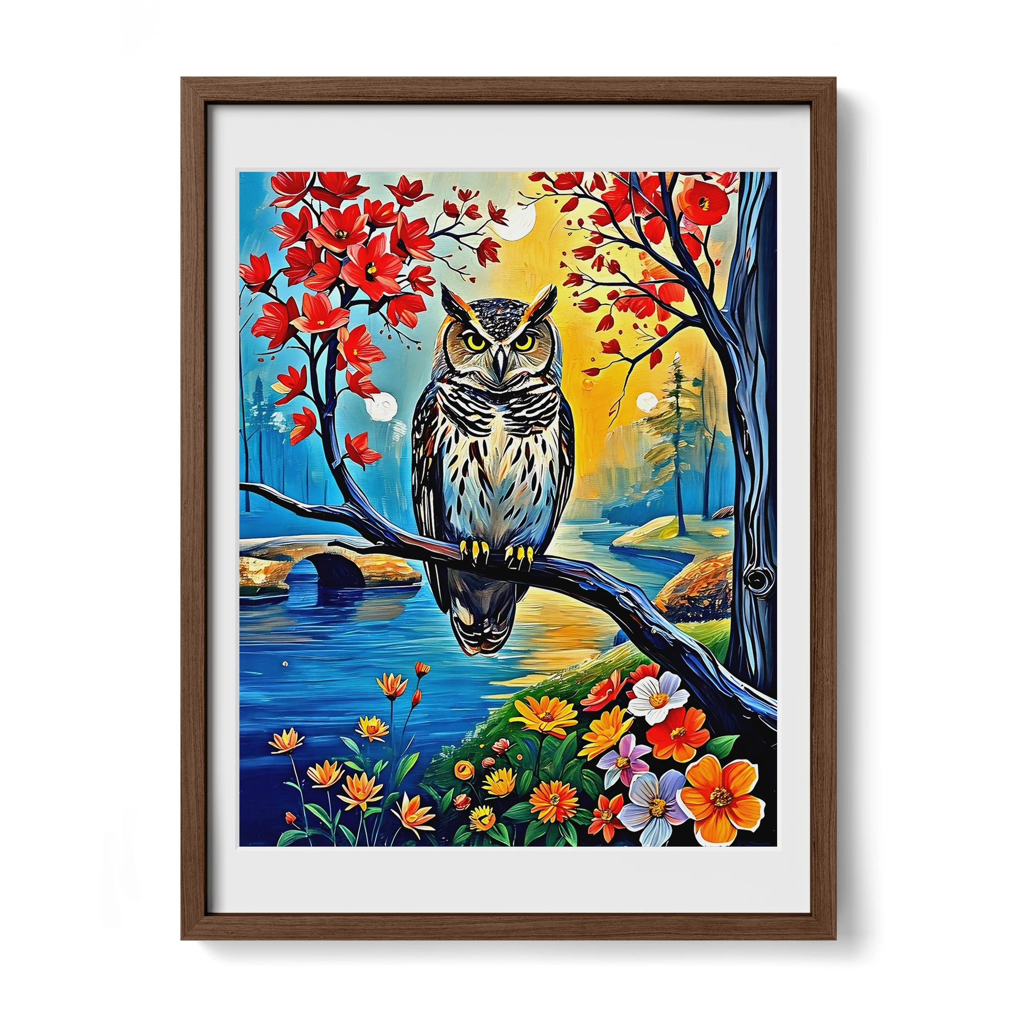 Beautiful Owl Portrait-Framed Paper Print-452226 Walnut Premium Oak Mats Visual Wall Art Framed Print