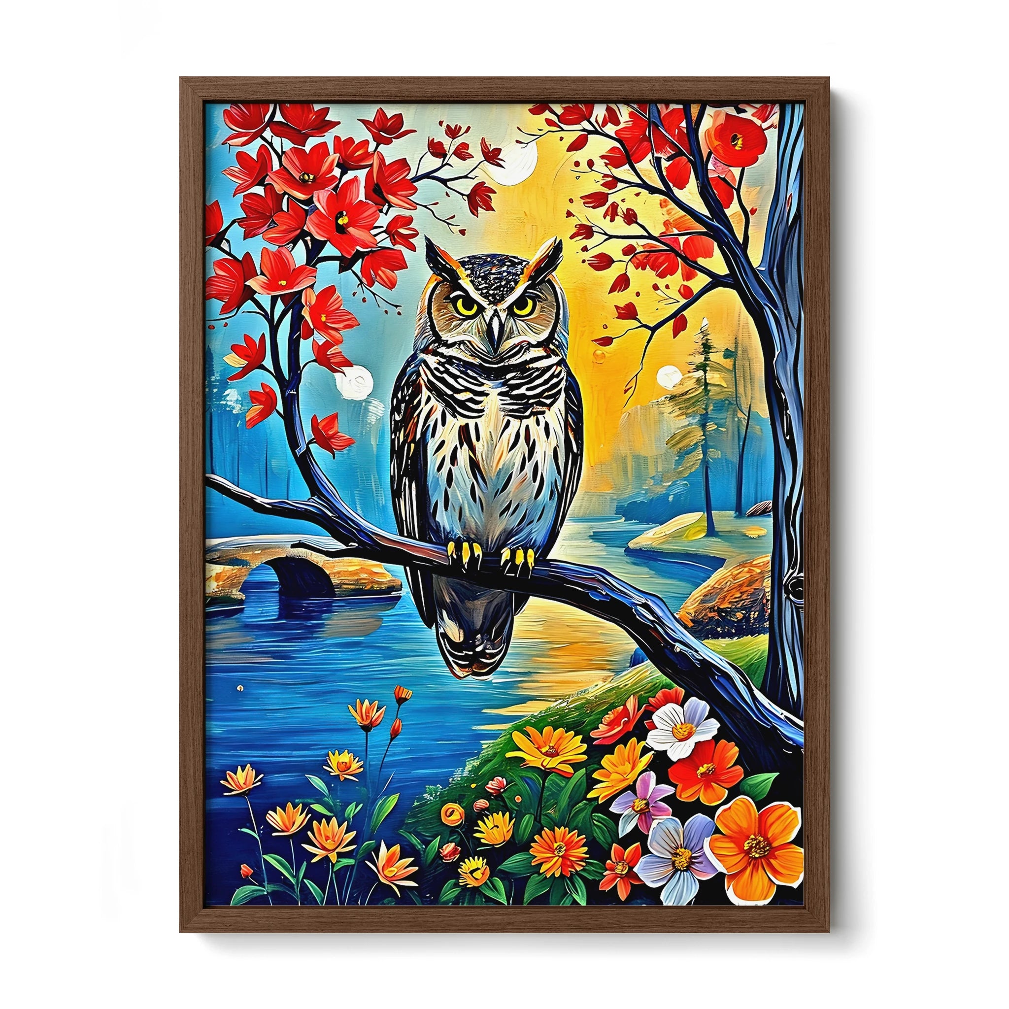 Beautiful Owl Portrait-Framed Paper Print-452226 Walnut Premium Oak No Mats Visual Wall Art Framed Print