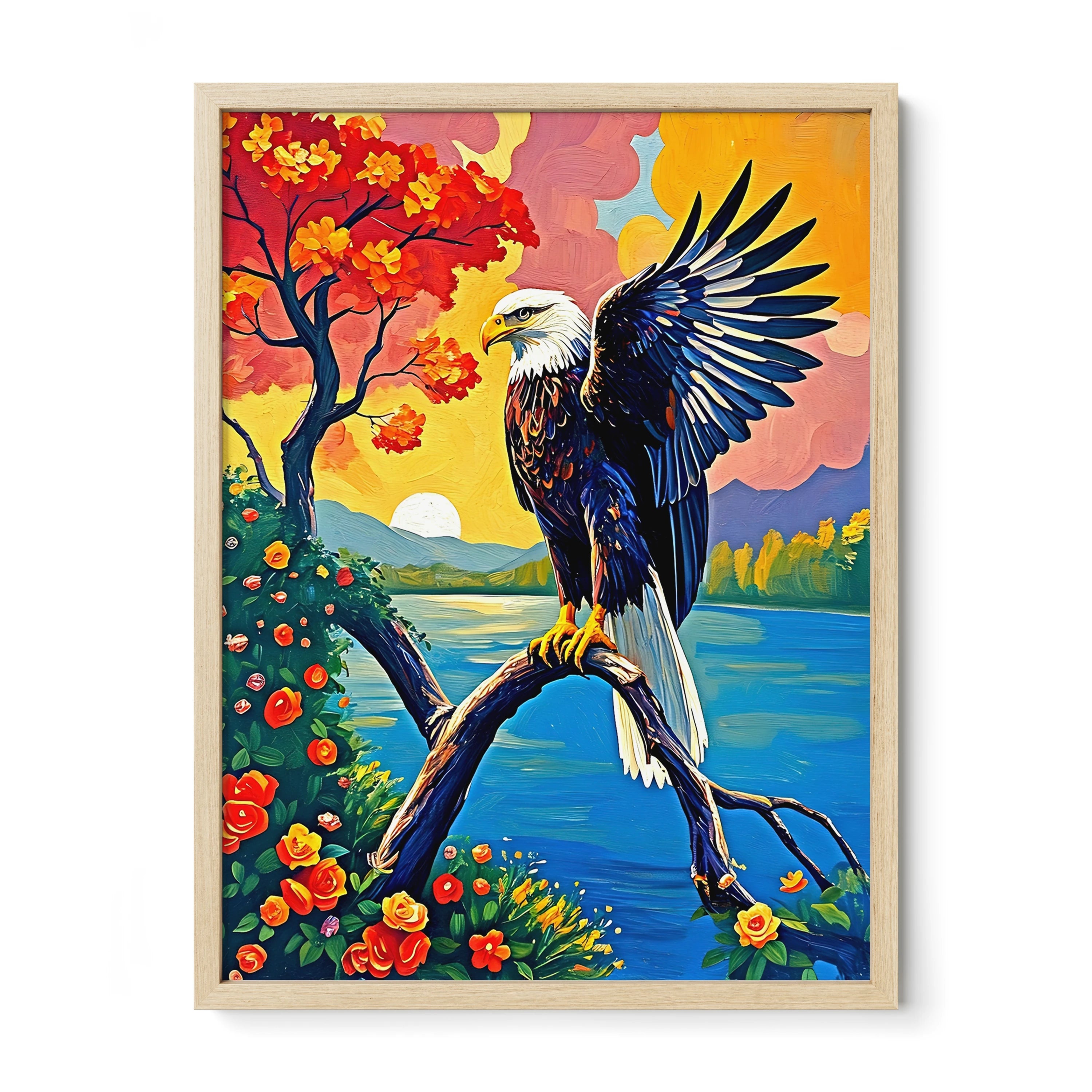 Bird Of Jove-Bald Eagle-Framed Paper Print-452207 Natural Premium Oak No Mats Visual Wall Art Framed Print