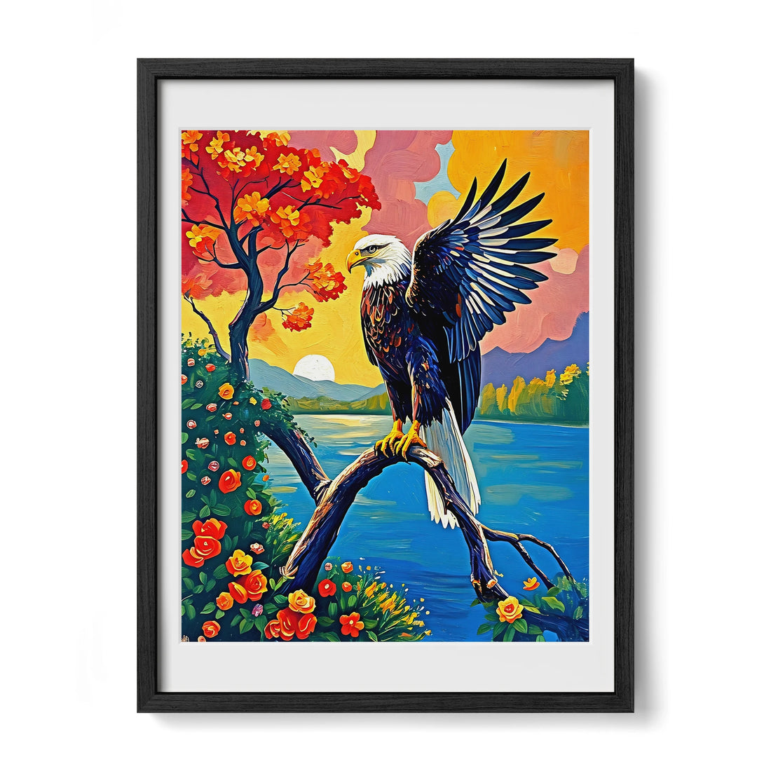 Bird Of Jove-Bald Eagle-Framed Paper Print-452207 Black Premium Oak Mats Visual Wall Art Framed Print
