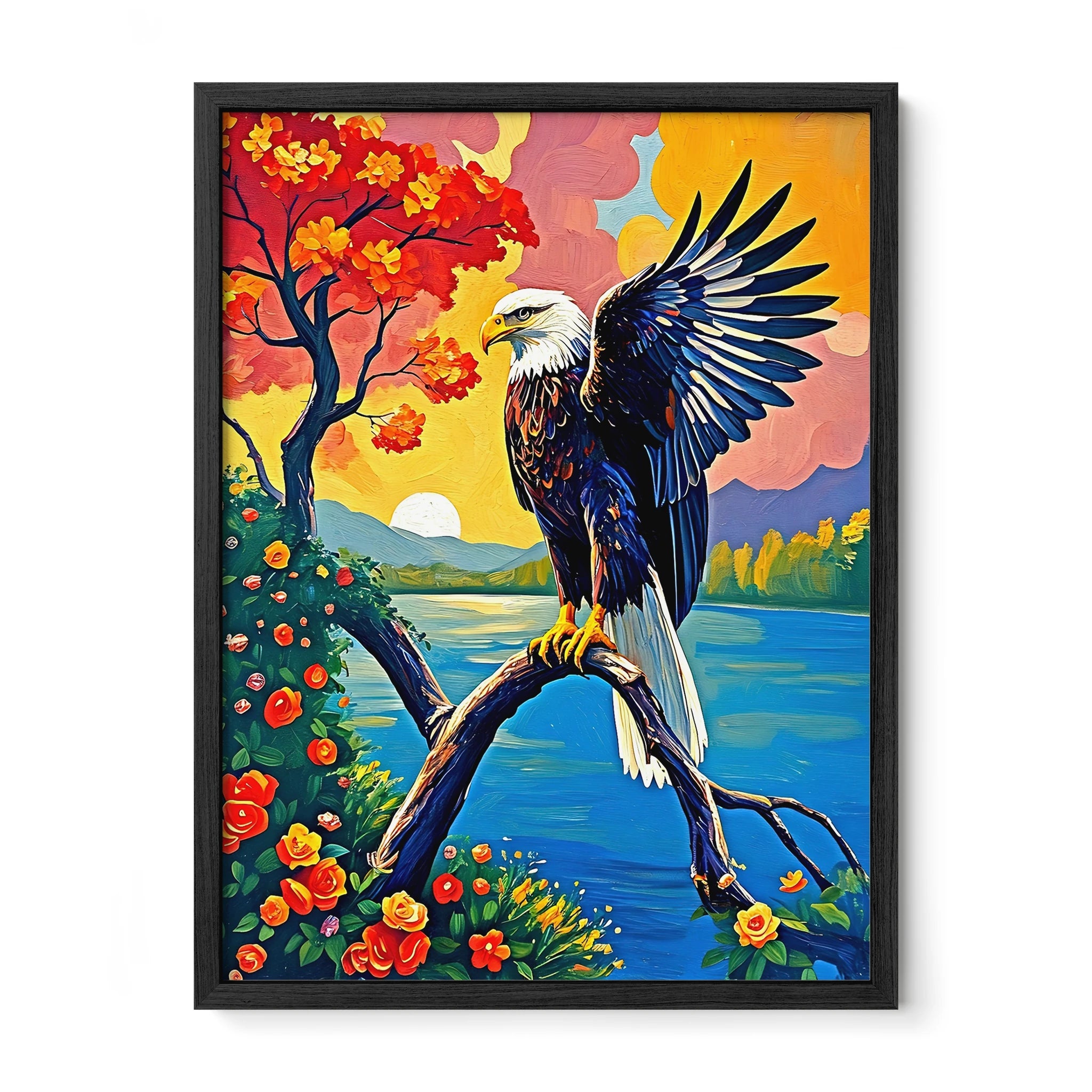 Bird Of Jove-Bald Eagle-Framed Paper Print-452207 Black Premium Oak No Mats Visual Wall Art Framed Print