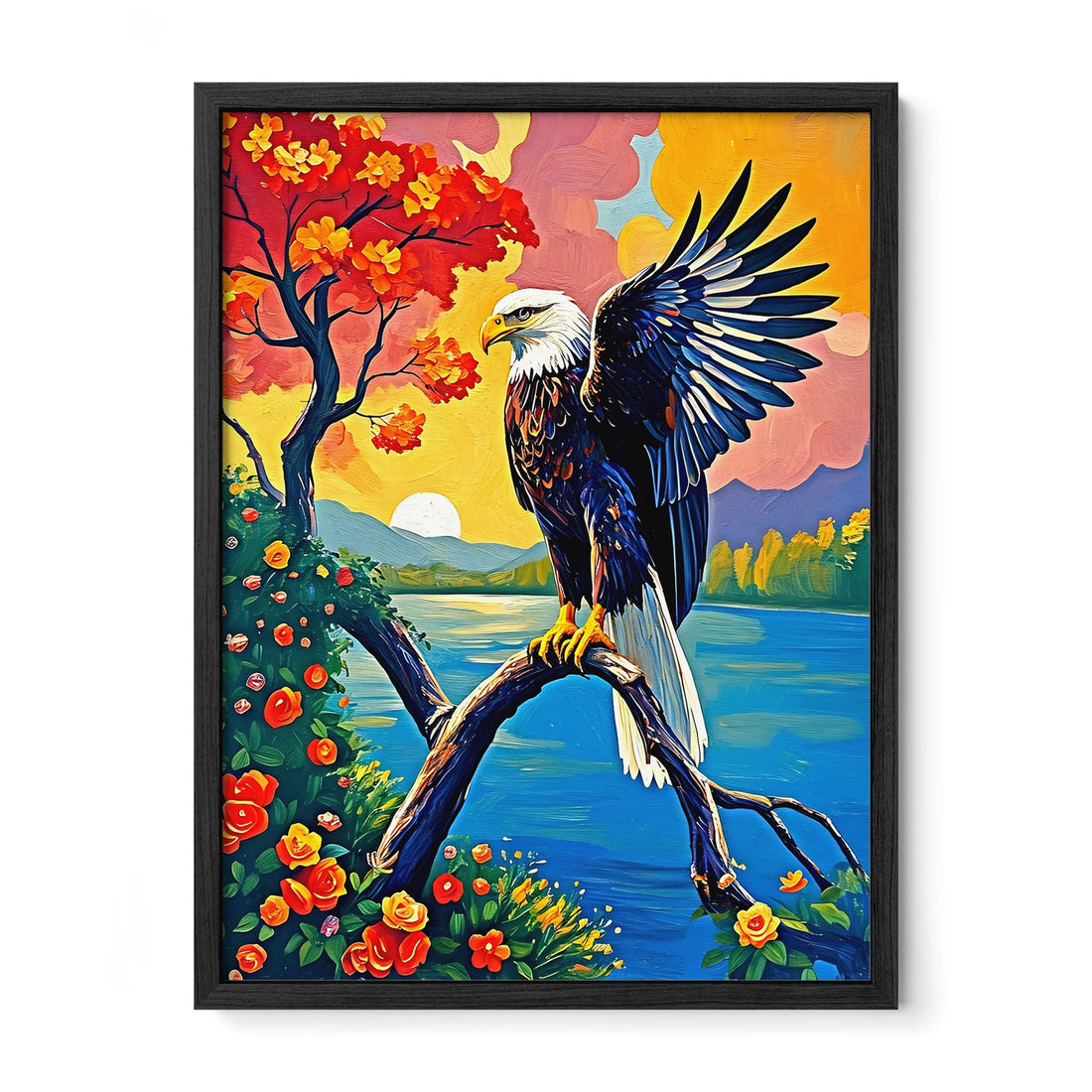 Bird Of Jove-Bald Eagle-Framed Paper Print-452207 Black Premium Oak No Mats Visual Wall Art Framed Print