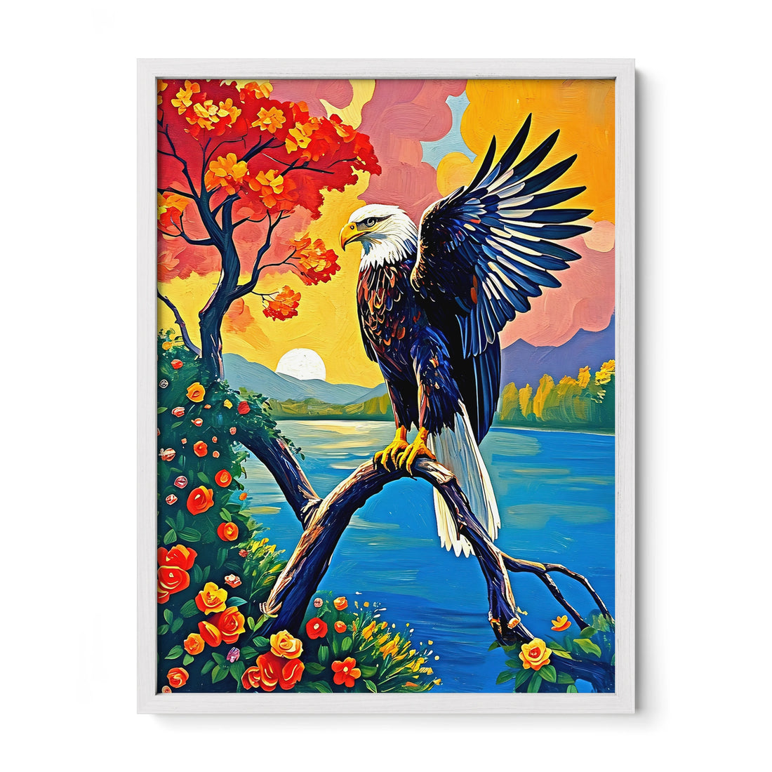 Bird Of Jove-Bald Eagle-Framed Paper Print-452207 White Premium Oak No Mats Visual Wall Art Framed Print
