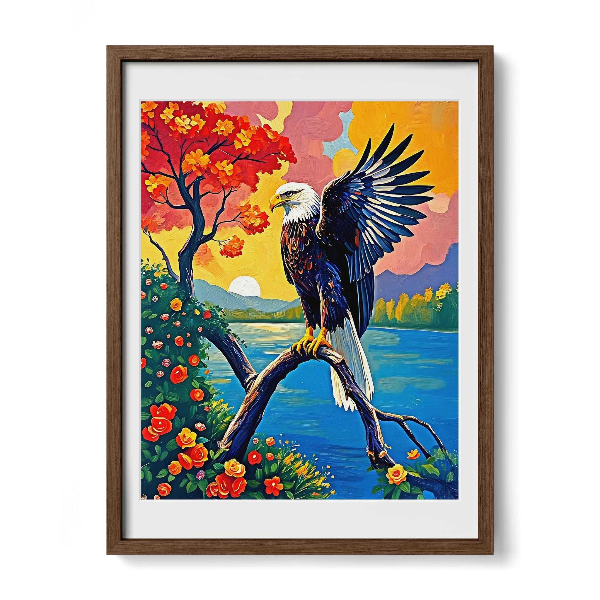 Bird Of Jove-Bald Eagle-Framed Paper Print-452207 Walnut Premium Oak Mats Visual Wall Art Framed Print