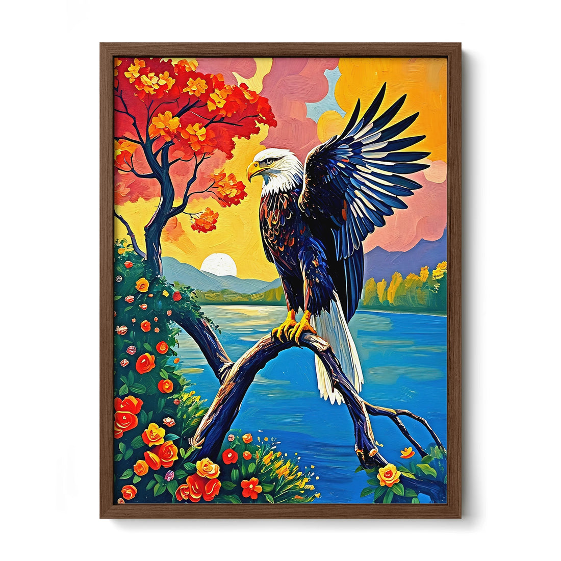 Bird Of Jove-Bald Eagle-Framed Paper Print-452207 Walnut Premium Oak No Mats Visual Wall Art Framed Print