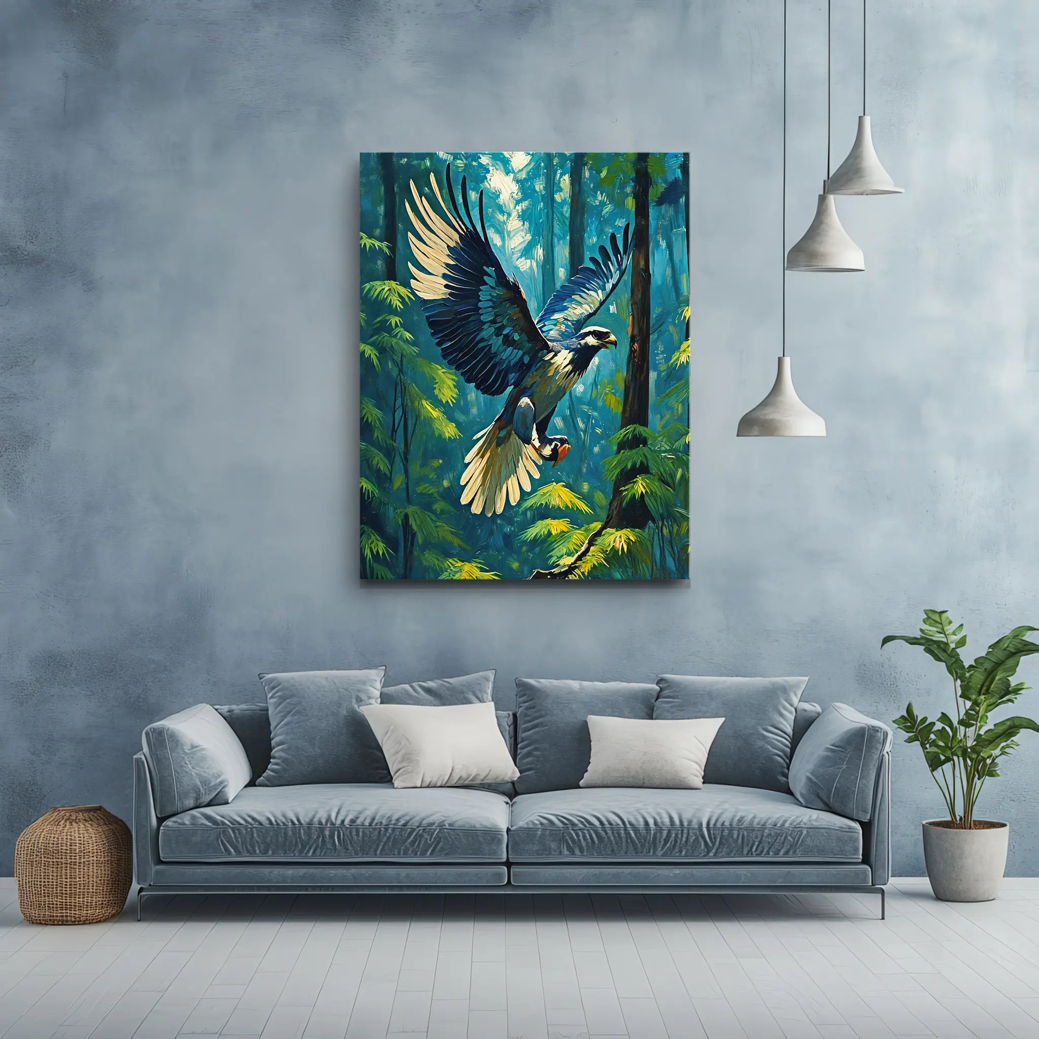 Blue Eagle In Flight Through Forest Giclée Print 454003 Visual Wall Art AR3:4V-AR4:5V Giclée Print