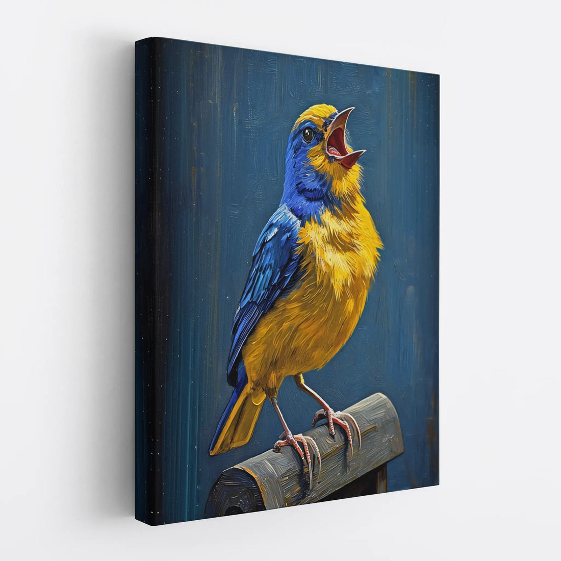 Blue Gold Whistler Bird Singing Giclée Print 454004 Visual Wall Art AR3:4V-AR4:5V Giclée Print