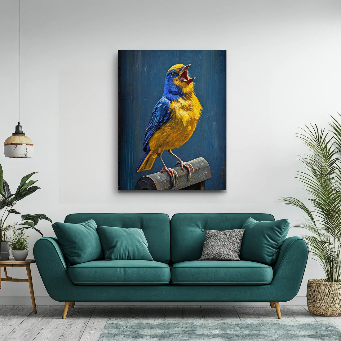 Blue Gold Whistler Bird Singing Giclée Print 454004 Visual Wall Art AR3:4V-AR4:5V Giclée Print