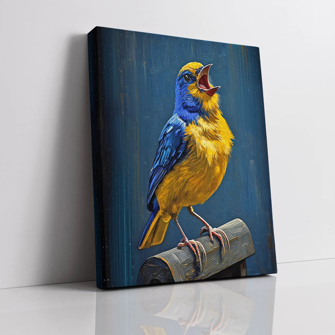 Blue Gold Whistler Bird Singing Giclée Print 454004 Visual Wall Art AR3:4V-AR4:5V Giclée Print