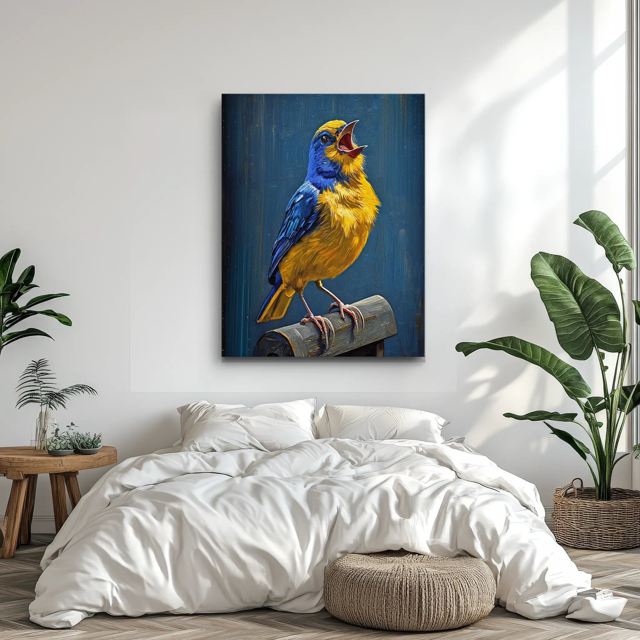 Blue Gold Whistler Bird Singing Giclée Print 454004 Visual Wall Art AR3:4V-AR4:5V Giclée Print