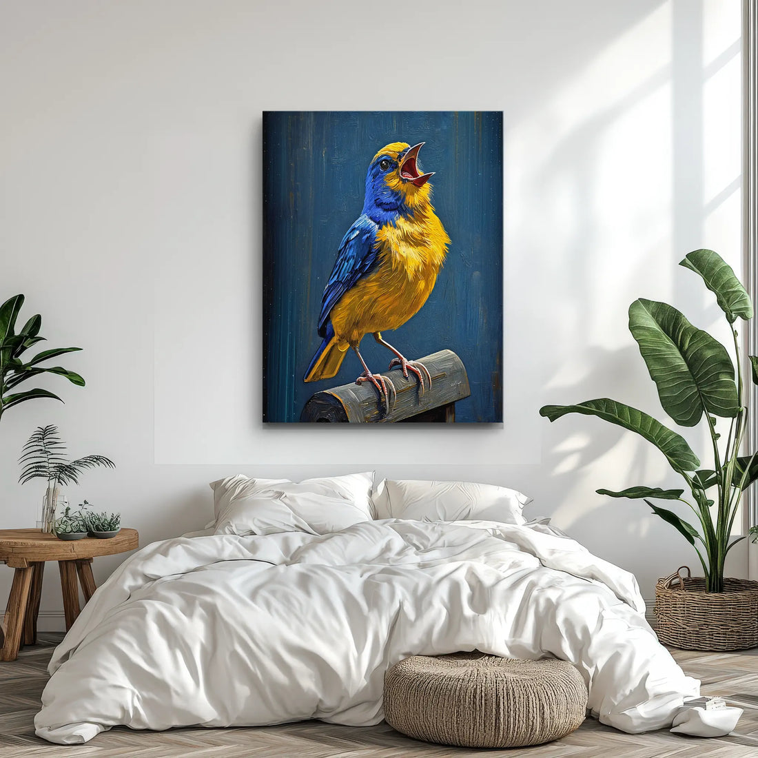 Blue Gold Whistler Bird Singing Giclée Print 454004 Visual Wall Art AR3:4V-AR4:5V Giclée Print