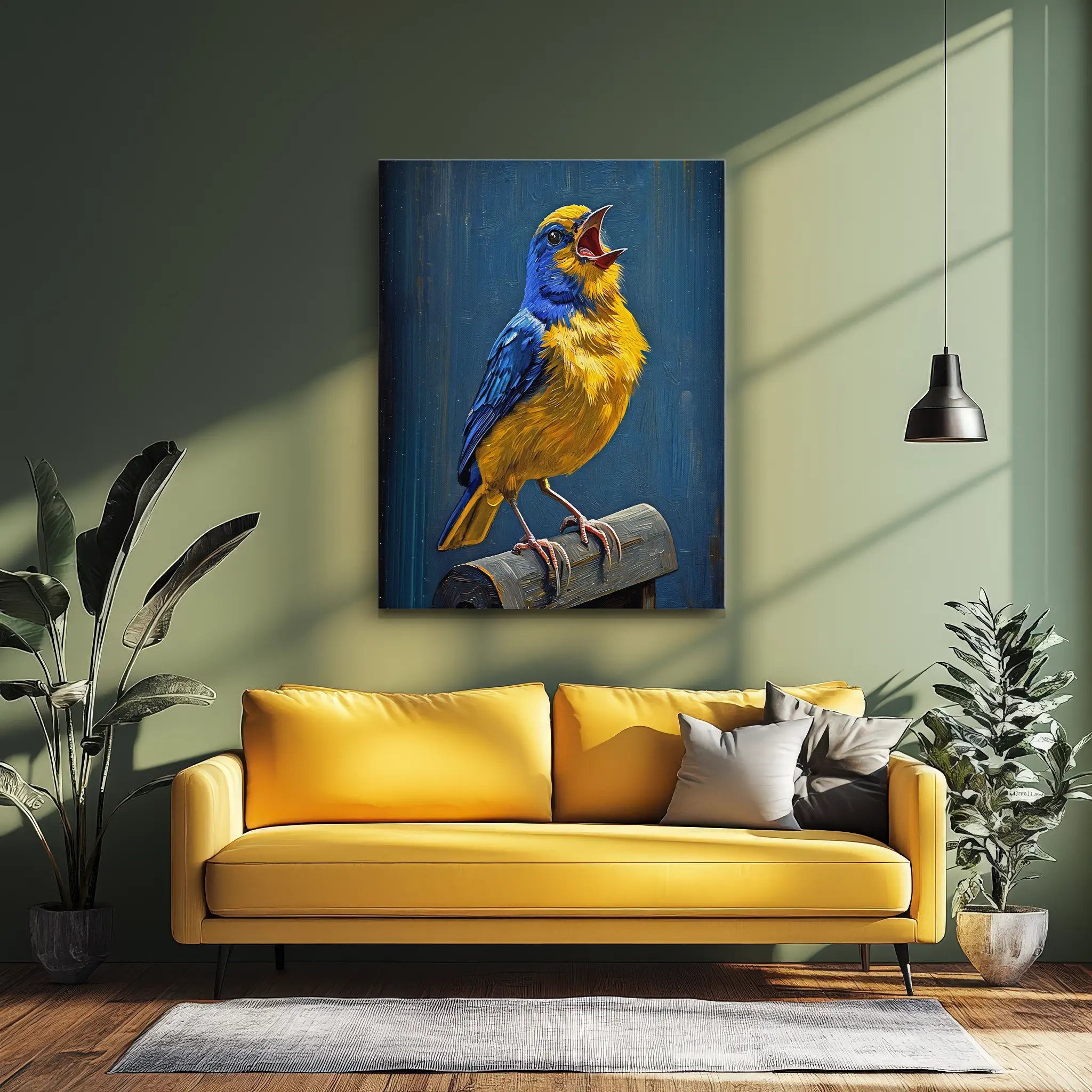 Blue Gold Whistler Bird Singing Giclée Print 454004 Visual Wall Art AR3:4V-AR4:5V Giclée Print