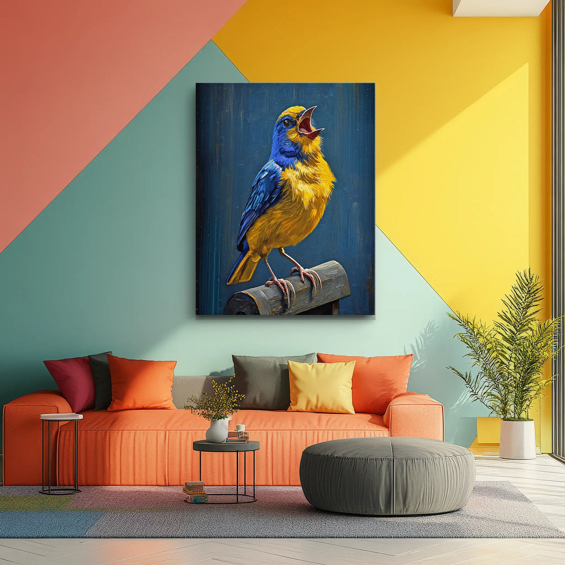 Blue Gold Whistler Bird Singing Giclée Print 454004 Visual Wall Art AR3:4V-AR4:5V Giclée Print