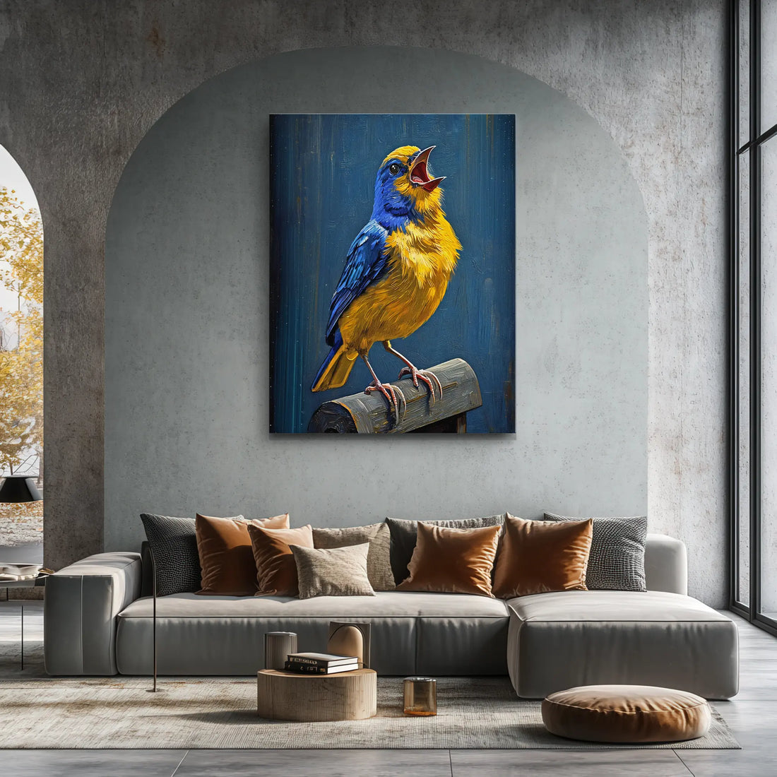 Blue Gold Whistler Bird Singing Giclée Print 454004 Visual Wall Art AR3:4V-AR4:5V Giclée Print