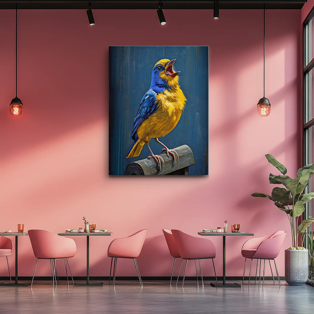 Blue Gold Whistler Bird Singing Giclée Print 454004 Visual Wall Art AR3:4V-AR4:5V Giclée Print