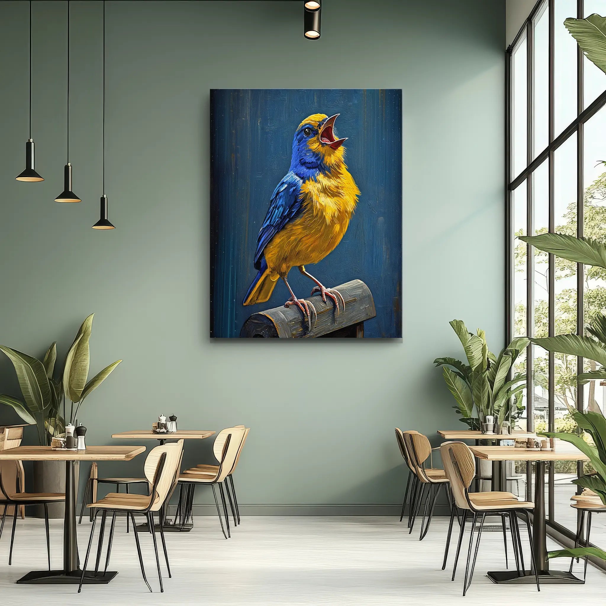 Blue Gold Whistler Bird Singing Giclée Print 454004 Visual Wall Art AR3:4V-AR4:5V Giclée Print